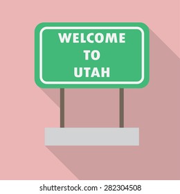 Utah road sign. Flat style with long shadow. Vector EPS10