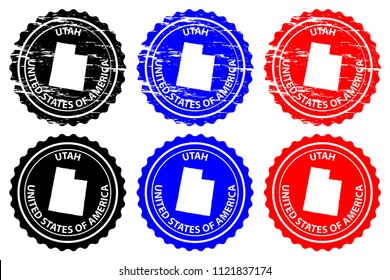 Utah - rubber stamp - vector, Utah (United States of America) map pattern - sticker - black, blue and red 