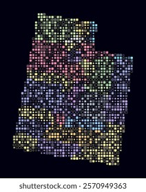 Utah, shape of the state built of colored cells. Digital style map of Utah on a dark background. Small size rounded square blocks. Trending vector illustration.