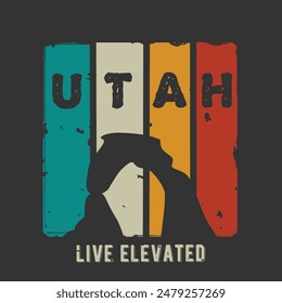 Utah state with arches national park in retro color design perfect for print, apparel, etc