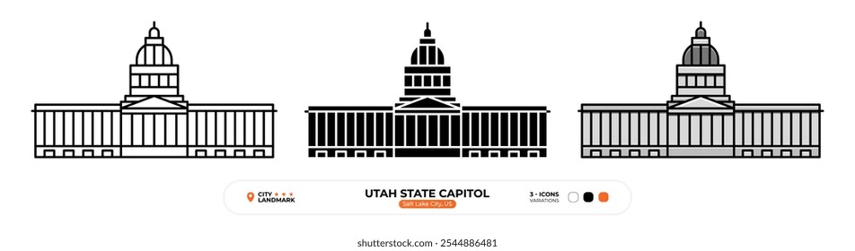 Utah State Capitol Line Icon. Salt Lake City, Us Color Symbol, Silhouette, Editable Stroke.
