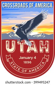 Utah state emblem, the dawn on a red background