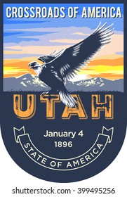 Utah state emblem, the dawn on a blue background