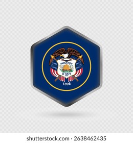 Utah State Flag Icon in Hexagon Shape.