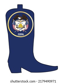 The Utah state flag icons set into a typical cowboy boot outline isolated om a white background