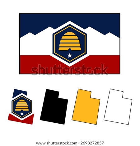 Utah state Flag. Utah state map. Utah Flag and map outline and solid. eps file. vector illustration. 