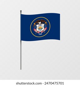 Utah state flag on flagpole. Vector illustration.