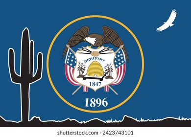 Utah state flag set with a desert silhouette on the bottom