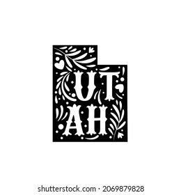 Utah state map with doodle decorative ornaments. For printing on souvenirs and T-shirts