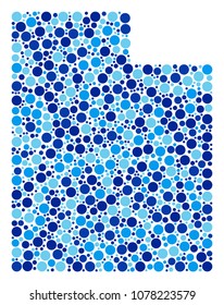 Utah State Map mosaic of small circles in different sizes and blue color tones. Randomized spheric items are arranged into Utah State Map mosaic. Vector geographic blue map vector illustration.