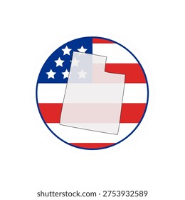 Utah state map over USA flag badge. Utah state map silhouette overlaid with the United States flag.
