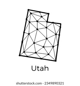 Mapa del estado de Utah ilustración poligonal hecha de líneas y puntos, aislados en fondo blanco. Diseño de políticas bajas en el estado de los Estados Unidos