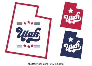 Utah with state map with star in red and blue. tourism promote theme for advertisement poster banner website template product package design brochure attachment on coffee mug T-shirt vector eps.