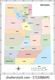 Utah State Outline Administrative And Political Vector Map In Color