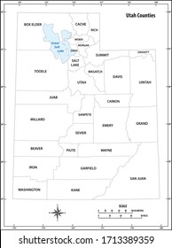 Utah State Outline Administrative And Political Vector Map In Black And White