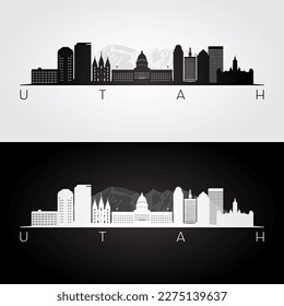 Utah State Skyline und Wahrzeichen Silhouette, schwarz-weiß Design. Vektorgrafik.