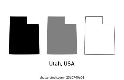 Utah State, USA map in outline style, black color, gray color	