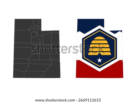 Utah state of USA. Utah territory and flag. States of America territory on white background. Separate states. Vector