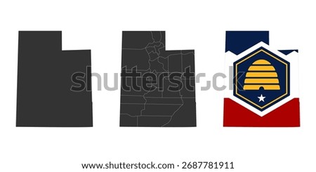 Utah state of USA. Utah territory and flag. States of America territory. Separate states. Vector
