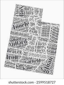 Utah text style counties. State region names word clouds in English language. Classy vector illustration.
