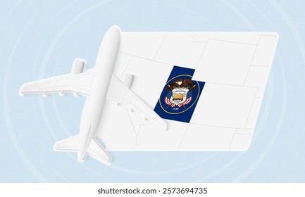 Utah Travel Illustration with Plane and National Flag. Ideal for travel agencies, promotional materials, or geographic content related to Utah.