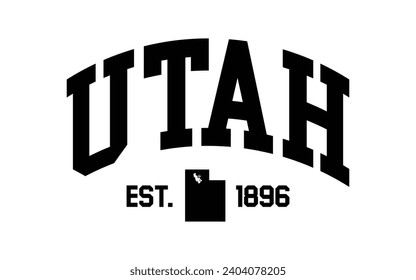 Utah typography design with map vector. Editable college t-shirt design printable text effect vector	