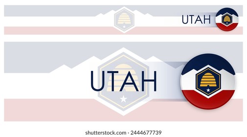 Utah US state horizontal web banner in modern neomorphism style. Webpage Utah election header button for mobile application or internet site. Vector