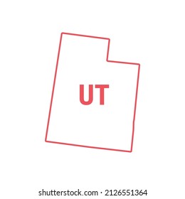 Utah US state map red outline border. Vector illustration isolated on white. Two-letter state abbreviation. Editable stroke. Adjust line weight.