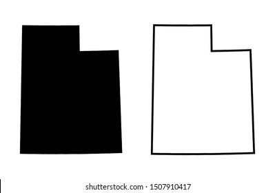 Utah US State Map Vector - Utah Blank Silhouette and Black Outline Map Vector Isolated on White Background