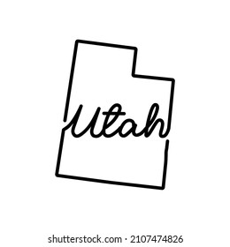 Utah US state outline map with the handwritten state name. Continuous line drawing of patriotic home sign. A love for a small homeland. T-shirt print idea. Vector illustration.