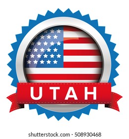 Utah and USA flag badge vector