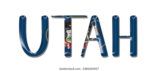 UTAH USA flag text font, 3D UTAH flag colorful background, UTAH flag vector illustration