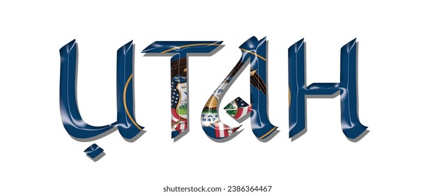 UTAH USA flag text font, 3D UTAH flag colorful background, UTAH flag vector illustration