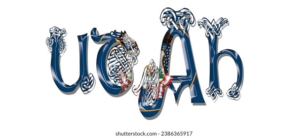 UTAH USA flag text font, 3D UTAH flag colorful background, UTAH flag vector illustration