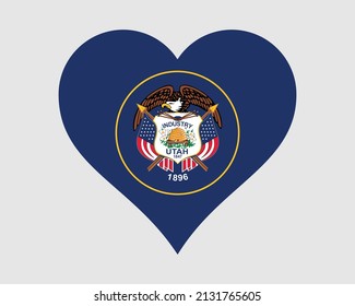 Utah USA Heart Flag. UT US Love Shape State Flag. Beehive State United States of America Banner Icon Sign Symbol Clipart. EPS Vector Illustration.