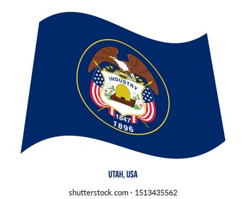 Utah (USA State) Flag Waving Vector Illustration on White Background. Flag of the United States of America.
