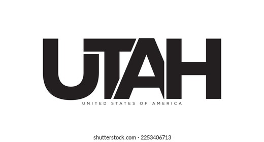 Utah, diseño de eslóganes tipográficos de EEUU. Logo de Estados Unidos con letras gráficas de ciudades para productos impresos y web.