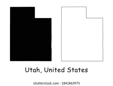 Utah UT State Map USA. Silueta negra y esquema mapas aislados sobre un fondo blanco. Vector EPS