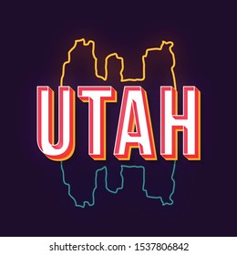 Utah vintage 3d vector lettering. Retro bold font, typeface. Pop art stylized text. Old school style letters. 90s, 80s poster, banner, t shirt typography design. Map color background