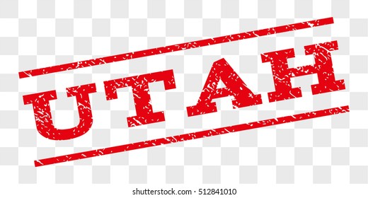 Utah watermark stamp. Text caption between parallel lines with grunge design style. Rubber seal stamp with dirty texture. Vector red color ink imprint on a chess transparent background.