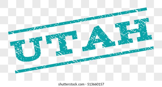 Utah watermark stamp. Text caption between parallel lines with grunge design style. Rubber seal stamp with dust texture. Vector cyan color ink imprint on a chess transparent background.