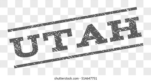 Utah watermark stamp. Text caption between parallel lines with grunge design style. Rubber seal stamp with dirty texture. Vector grey color ink imprint on a chess transparent background.