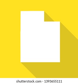 Utah white map,border flat simple style with long shadow on yellow background.