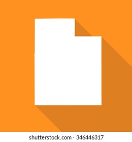 Utah white map,border flat simple style with long shadow on orange background
