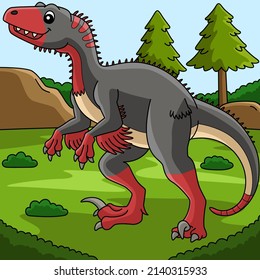 Utahraptor Dinosaur Colored Cartoon Illustration