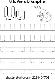 Utahraptor Dinosaur Tracing Letter ABC Coloring U