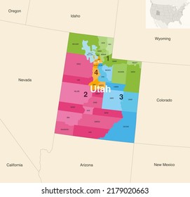 Utah's congressional districts (2013-2023) vector map with neighbouring states and terrotories