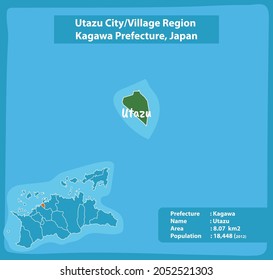 Utazu City Village Region Kagawa Prefecture Map, Japan