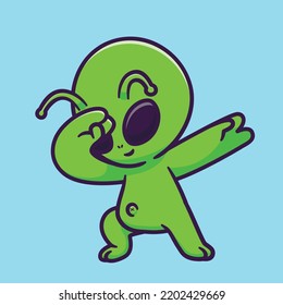 ute alien dabbing ocartoon vector icon illustration science technology icon isolated flat