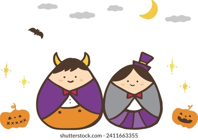 ute autumn Halloween costumed children and ghost pumpkin hand-drawn illustration material